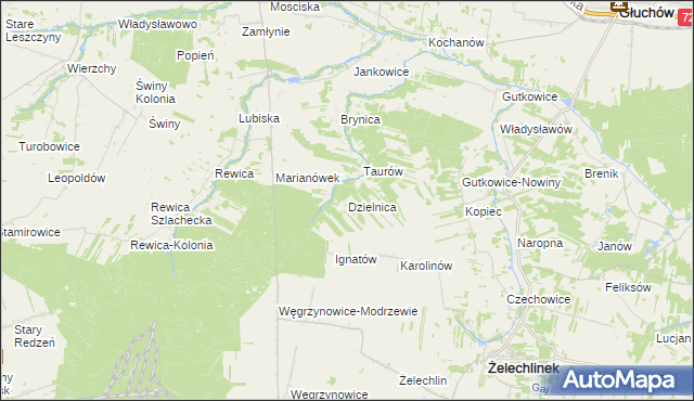 mapa Dzielnica gmina Żelechlinek, Dzielnica gmina Żelechlinek na mapie Targeo
