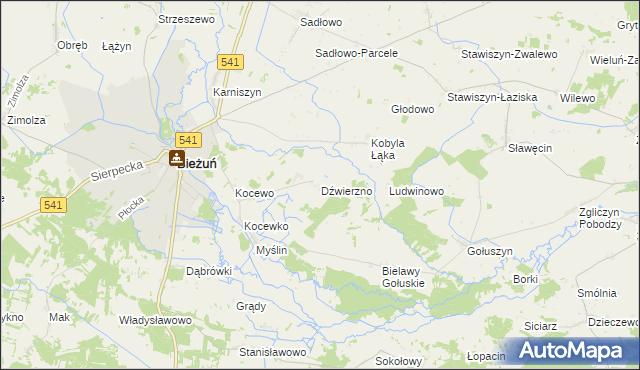 mapa Dźwierzno gmina Bieżuń, Dźwierzno gmina Bieżuń na mapie Targeo