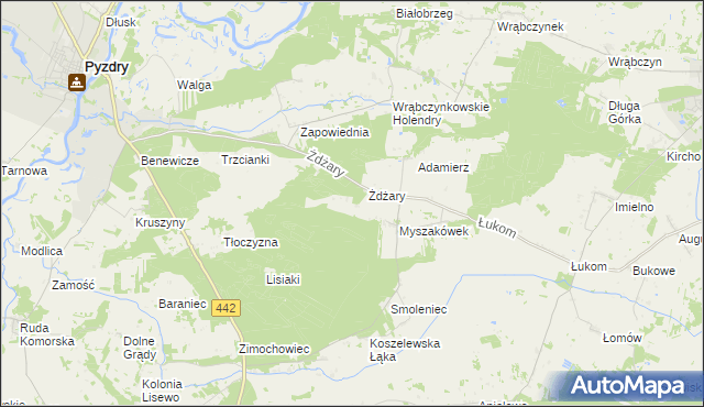 mapa Glinianki gmina Pyzdry, Glinianki gmina Pyzdry na mapie Targeo