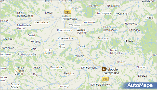 mapa Glinik gmina Wielopole Skrzyńskie, Glinik gmina Wielopole Skrzyńskie na mapie Targeo