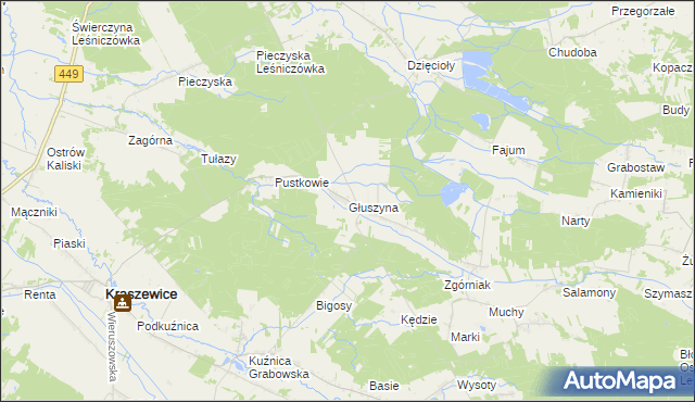 mapa Głuszyna gmina Kraszewice, Głuszyna gmina Kraszewice na mapie Targeo