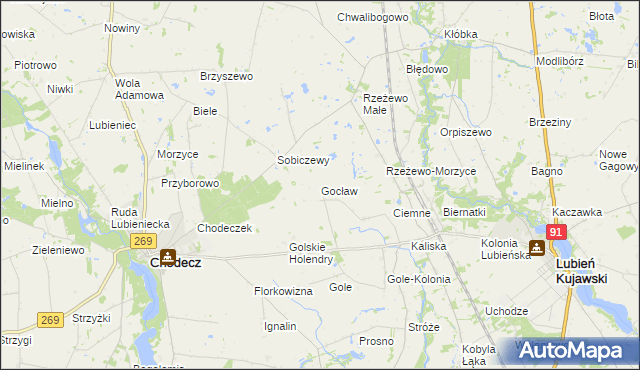 mapa Gocław gmina Lubień Kujawski, Gocław gmina Lubień Kujawski na mapie Targeo