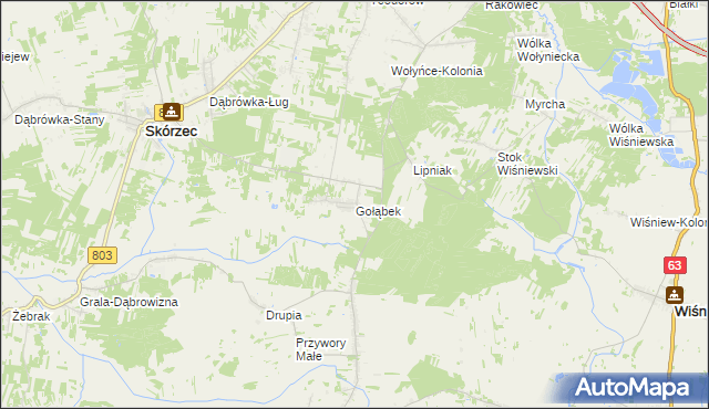mapa Gołąbek gmina Skórzec, Gołąbek gmina Skórzec na mapie Targeo