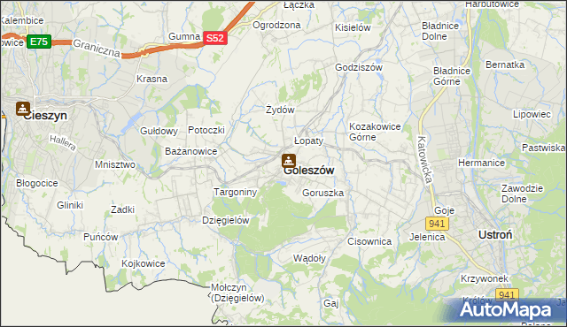 mapa Goleszów powiat cieszyński, Goleszów powiat cieszyński na mapie Targeo