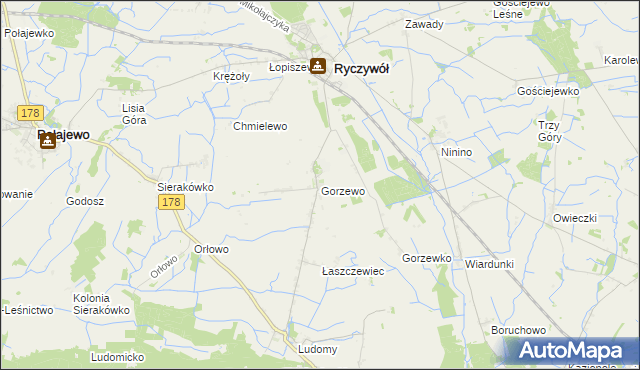 mapa Gorzewo gmina Ryczywół, Gorzewo gmina Ryczywół na mapie Targeo