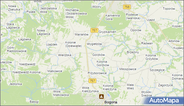 mapa Gorzków gmina Bogoria, Gorzków gmina Bogoria na mapie Targeo