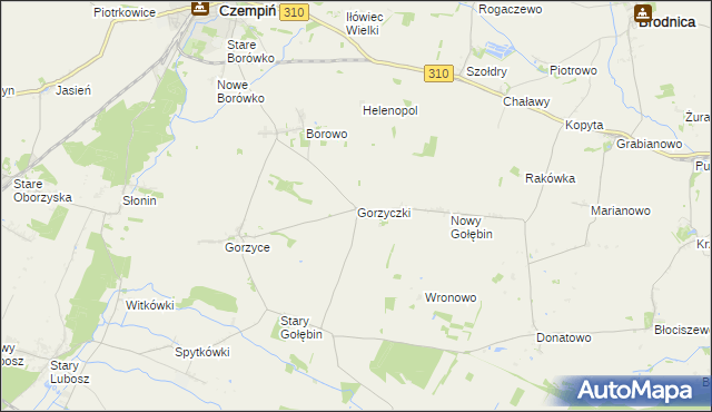 mapa Gorzyczki gmina Czempiń, Gorzyczki gmina Czempiń na mapie Targeo