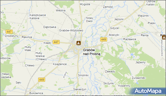 mapa Grabów nad Prosną, Grabów nad Prosną na mapie Targeo