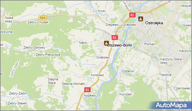 mapa Grabowo gmina Olszewo-Borki, Grabowo gmina Olszewo-Borki na mapie Targeo