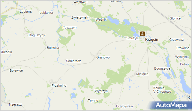 mapa Granowo gmina Krzęcin, Granowo gmina Krzęcin na mapie Targeo