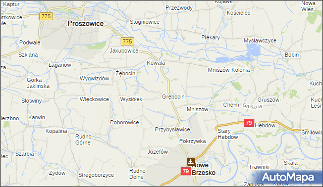 mapa Grębocin gmina Nowe Brzesko, Grębocin gmina Nowe Brzesko na mapie Targeo