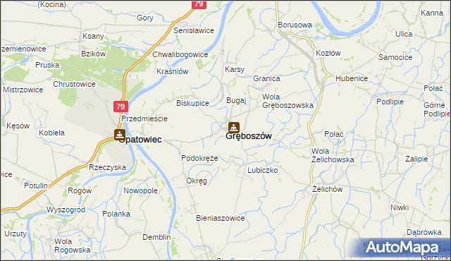 mapa Gręboszów powiat dąbrowski, Gręboszów powiat dąbrowski na mapie Targeo