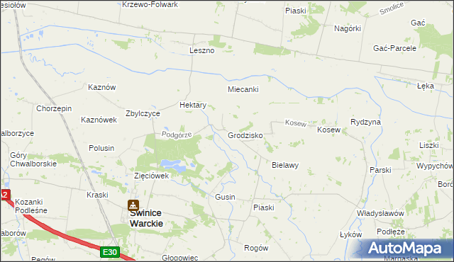 mapa Grodzisko gmina Świnice Warckie, Grodzisko gmina Świnice Warckie na mapie Targeo