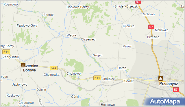 mapa Grójec gmina Czernice Borowe, Grójec gmina Czernice Borowe na mapie Targeo