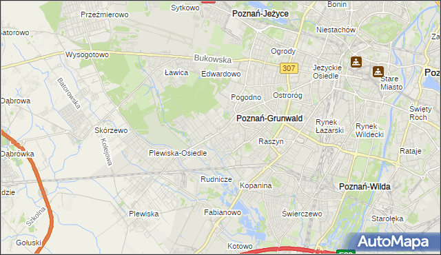 mapa Grunwald gmina Poznań, Grunwald gmina Poznań na mapie Targeo