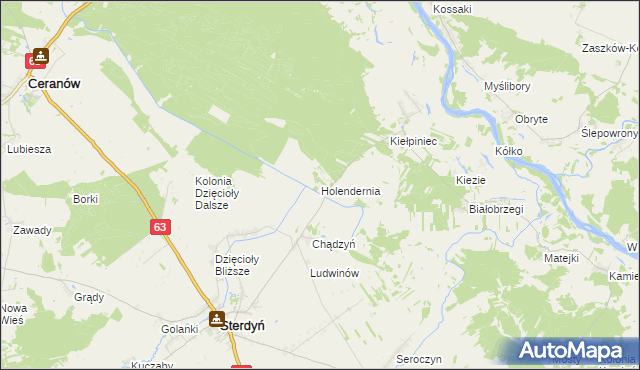 mapa Holendernia gmina Ceranów, Holendernia gmina Ceranów na mapie Targeo