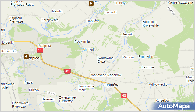mapa Iwanowice Duże, Iwanowice Duże na mapie Targeo