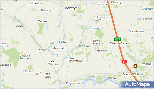 mapa Jadwigów gmina Promna, Jadwigów gmina Promna na mapie Targeo