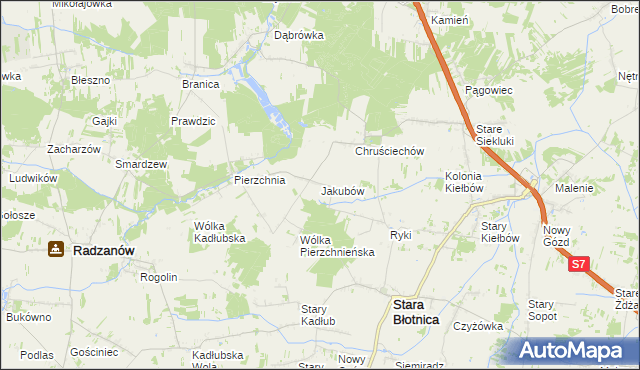 mapa Jakubów gmina Stara Błotnica, Jakubów gmina Stara Błotnica na mapie Targeo