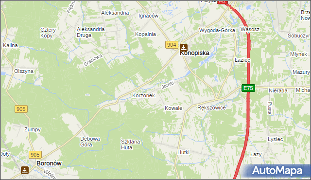 mapa Jamki gmina Konopiska, Jamki gmina Konopiska na mapie Targeo