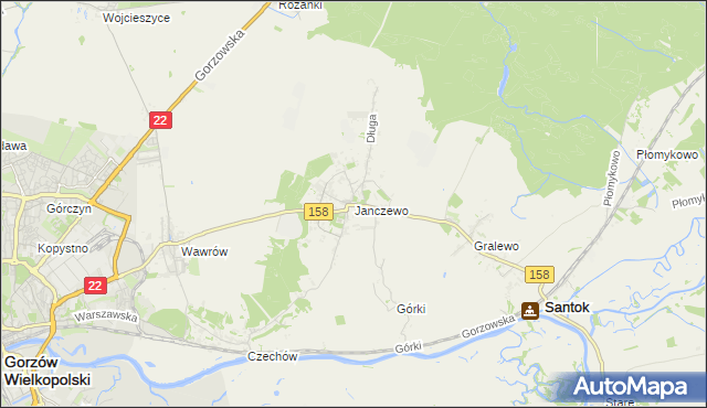 mapa Janczewo gmina Santok, Janczewo gmina Santok na mapie Targeo