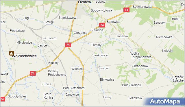 mapa Jankowice gmina Ożarów, Jankowice gmina Ożarów na mapie Targeo