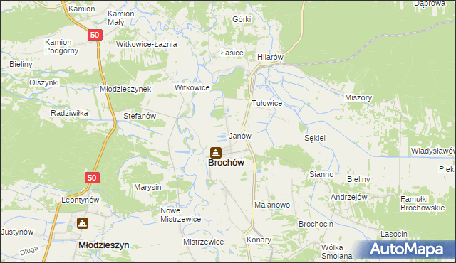 mapa Janów gmina Brochów, Janów gmina Brochów na mapie Targeo