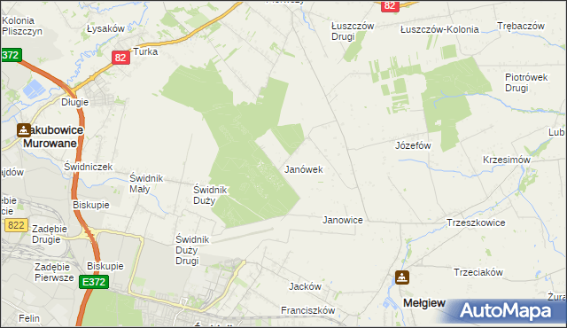 mapa Janówek gmina Mełgiew, Janówek gmina Mełgiew na mapie Targeo