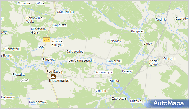 mapa Januszewice gmina Kluczewsko, Januszewice gmina Kluczewsko na mapie Targeo