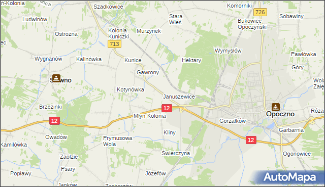 mapa Januszewice gmina Opoczno, Januszewice gmina Opoczno na mapie Targeo