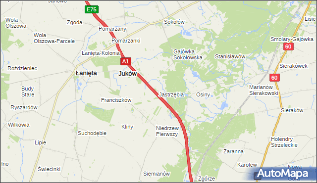 mapa Jastrzębia gmina Gostynin, Jastrzębia gmina Gostynin na mapie Targeo