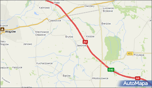 mapa Jaworów gmina Wiązów, Jaworów gmina Wiązów na mapie Targeo