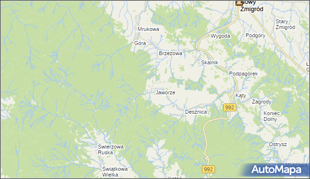 mapa Jaworze gmina Nowy Żmigród, Jaworze gmina Nowy Żmigród na mapie Targeo