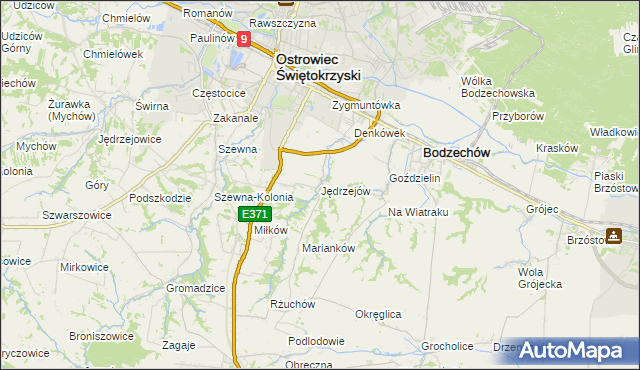 mapa Jędrzejów gmina Bodzechów, Jędrzejów gmina Bodzechów na mapie Targeo