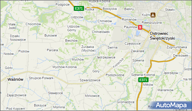 mapa Jędrzejowice gmina Bodzechów, Jędrzejowice gmina Bodzechów na mapie Targeo
