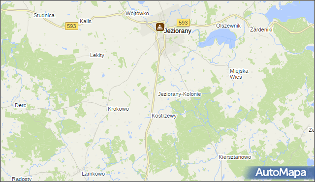 mapa Jeziorany-Kolonie, Jeziorany-Kolonie na mapie Targeo