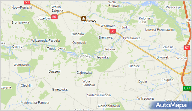 mapa Jeziórka gmina Pniewy, Jeziórka gmina Pniewy na mapie Targeo