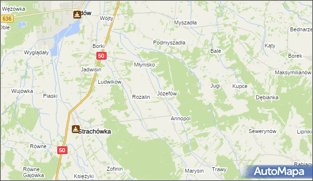 mapa Józefów gmina Strachówka, Józefów gmina Strachówka na mapie Targeo