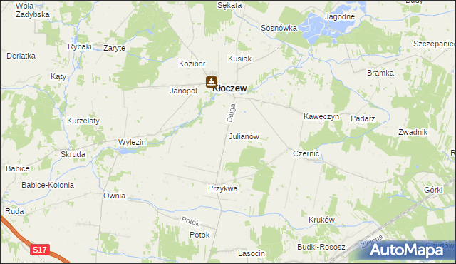 mapa Julianów gmina Kłoczew, Julianów gmina Kłoczew na mapie Targeo