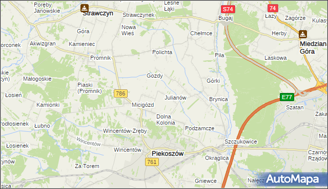 mapa Julianów gmina Piekoszów, Julianów gmina Piekoszów na mapie Targeo