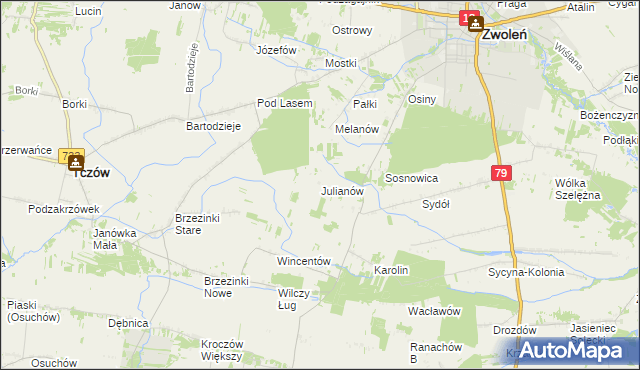 mapa Julianów gmina Tczów, Julianów gmina Tczów na mapie Targeo