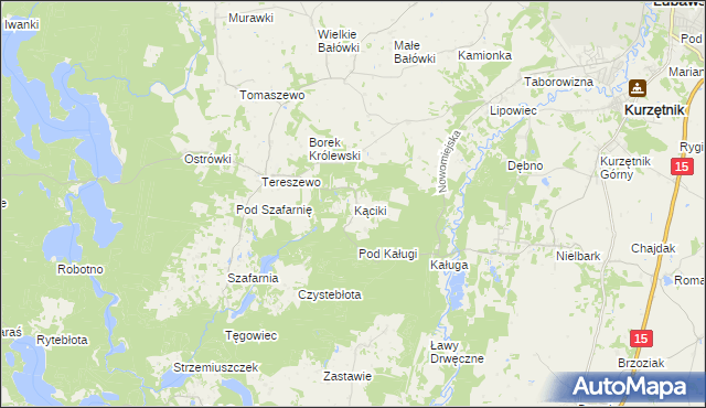 mapa Kąciki gmina Kurzętnik, Kąciki gmina Kurzętnik na mapie Targeo