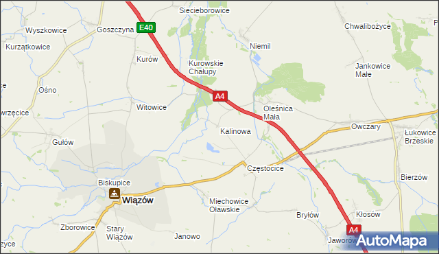 mapa Kalinowa gmina Wiązów, Kalinowa gmina Wiązów na mapie Targeo