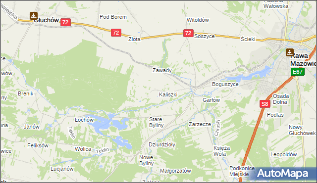 mapa Kaliszki gmina Rawa Mazowiecka, Kaliszki gmina Rawa Mazowiecka na mapie Targeo