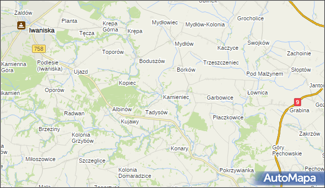 mapa Kamieniec gmina Iwaniska, Kamieniec gmina Iwaniska na mapie Targeo