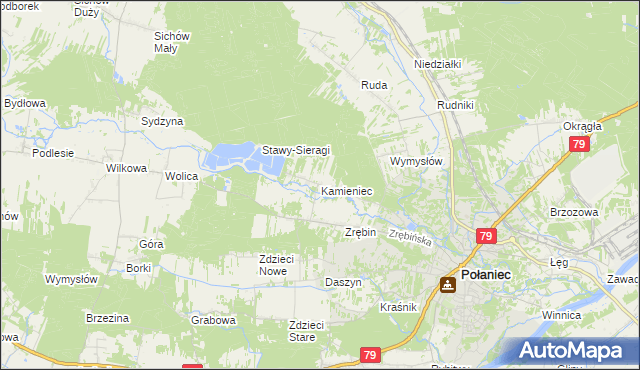 mapa Kamieniec gmina Połaniec, Kamieniec gmina Połaniec na mapie Targeo