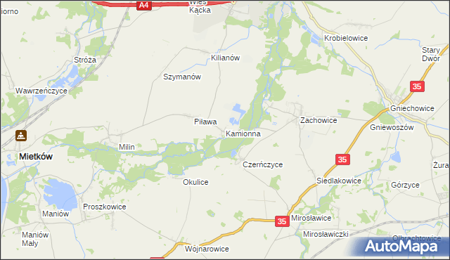 mapa Kamionna gmina Kąty Wrocławskie, Kamionna gmina Kąty Wrocławskie na mapie Targeo