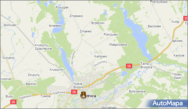 mapa Karbowo gmina Brodnica, Karbowo gmina Brodnica na mapie Targeo