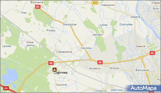mapa Karczów gmina Dąbrowa, Karczów gmina Dąbrowa na mapie Targeo