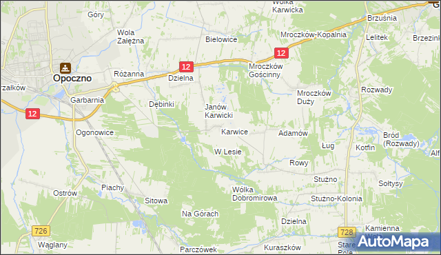 mapa Karwice gmina Opoczno, Karwice gmina Opoczno na mapie Targeo